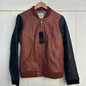 NWT Women's Chaser Color Block Leather Bomber Jacket Sz Medium